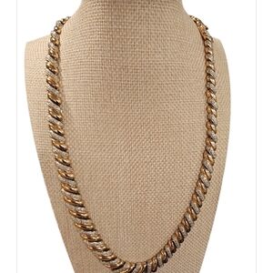 925 Silver Gold Overlay and Twisted Chain Necklace With Pave Diamonds